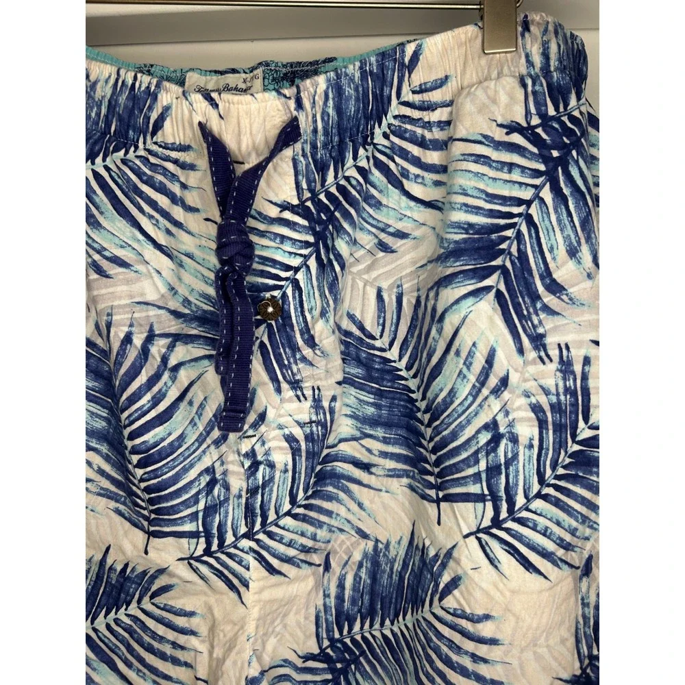 Tommy Bahama Mens XL Blue White Palm‎ Leaf Cotton Drawstring Shorts Tropical